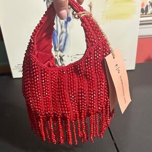 Expressions NYC beaded apple red mini handle bag